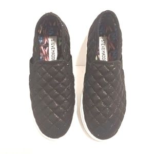 EUC STEVE MADDEN BLACK QUILTED GIRLS SHOES SPARKLES SIZE 13